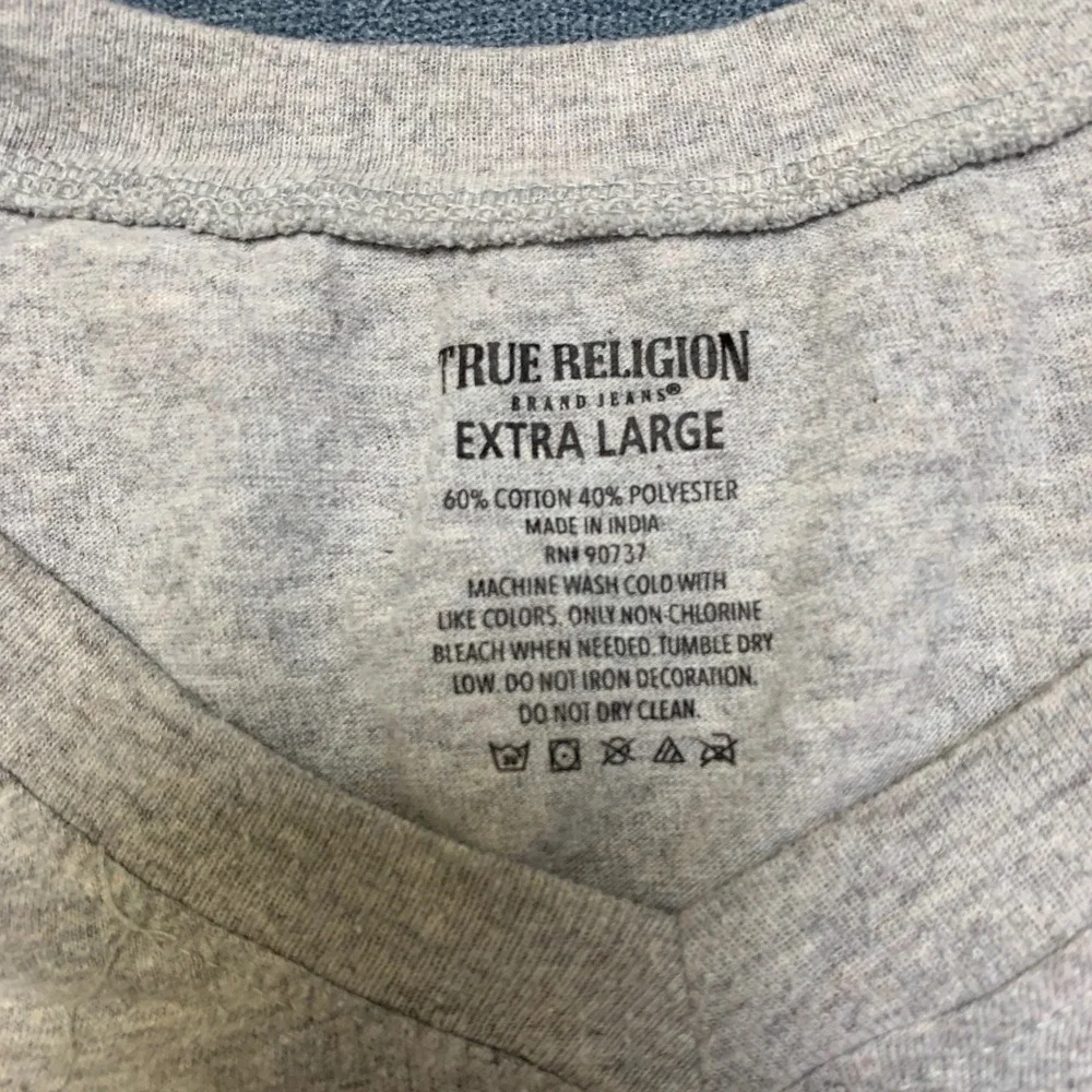 True Religion T Shirt Mens XL Heather Gray V-Neck Short Sleeve Classic Pullover